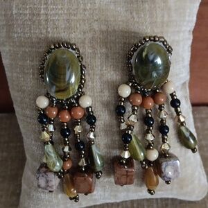Hand Beaded Stitched Cabochon Dangle Earrings